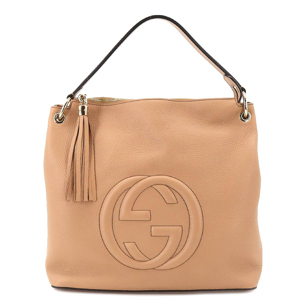 Gucci Soho Interlocking G Shoulder Bag Leather Beige